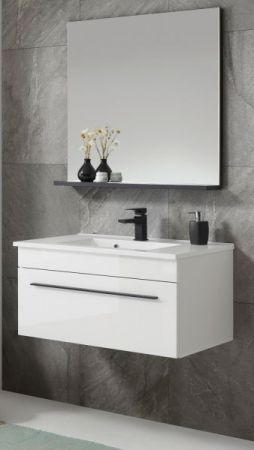 Badm�bel Set Design-D in wei� Hochglanz und schwarz Badkombination MIT Waschbecken 80 x 200 cm