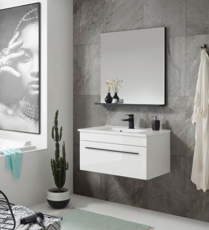 Badm�bel Set Design-D in wei� Hochglanz und schwarz Badkombination MIT Waschbecken 80 x 200 cm