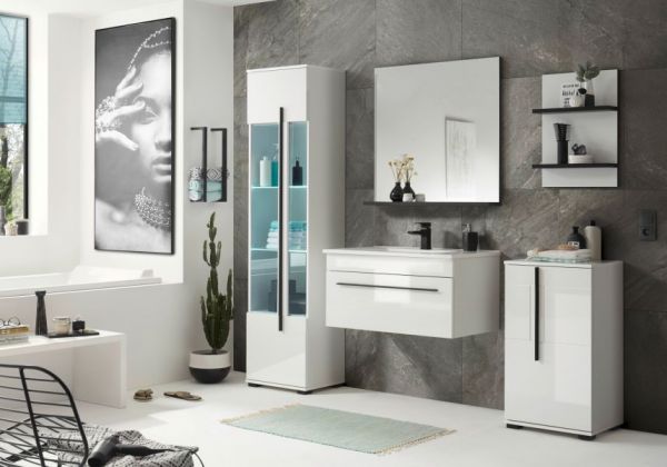Badm�bel Set Design-D in wei� Hochglanz und schwarz Badkombination MIT Waschbecken 80 x 200 cm