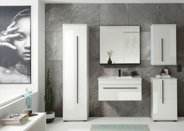 Badm�bel Set Design-D in wei� Hochglanz und schwarz Badkombination MIT Waschbecken 190 x 200 cm