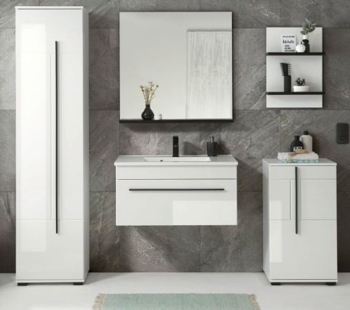 Badm�bel Set Design-D in wei� Hochglanz und schwarz Badkombination MIT Waschbecken 190 x 200 cm