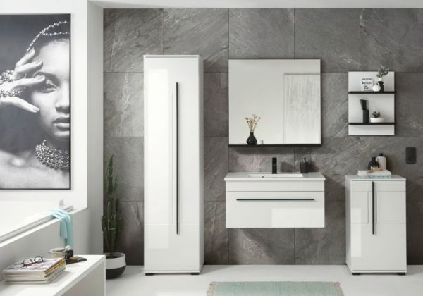 Badm�bel Set Design-D in wei� Hochglanz und schwarz Badkombination MIT Waschbecken 190 x 200 cm