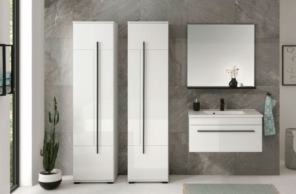 Badm�bel Set Design-D in wei� Hochglanz und schwarz Badkombination MIT Waschbecken 190 x 200 cm