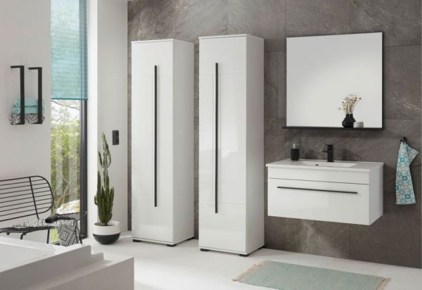 Badm�bel Set Design-D in wei� Hochglanz und schwarz Badkombination MIT Waschbecken 190 x 200 cm