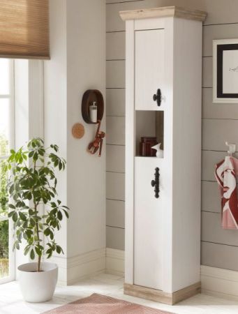 Badezimmer Hochschrank Rovola in Pinie wei� / Oslo Pinie Landhaus Badschrank 42 x 200 cm