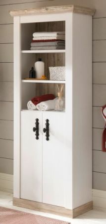 Badezimmer Hochschrank Rovola in Pinie wei� / Oslo Pinie Landhaus Badschrank 65 x 200 cm