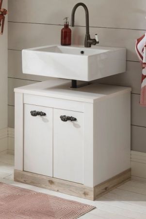 Badezimmer Waschbeckenunterschrank Rovola in Pinie wei� / Oslo Pinie Landhaus Badschrank 60 x 63 cm