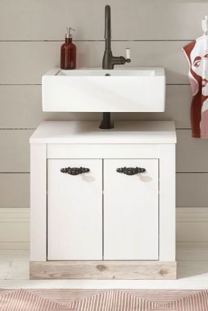 Badezimmer Waschbeckenunterschrank Rovola in Pinie wei� / Oslo Pinie Landhaus Badschrank 60 x 63 cm