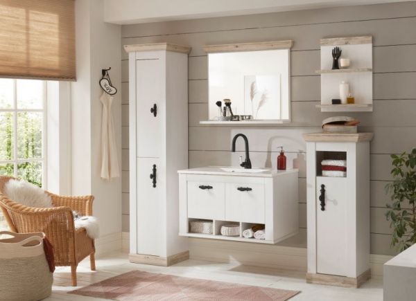 Badezimmer H�ngeregal Rovola in Pinie wei� / Oslo Pinie Landhaus Wandregal 40 x 62 cm Regal h�ngend