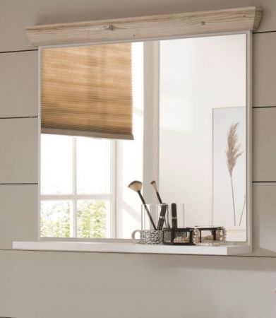 Badezimmer Spiegel Rovola in Pinie wei� / Oslo Pinie Landhaus Badspiegel mit Ablage 80 x 72 cm