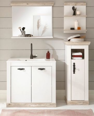 Badezimmer Spiegel Rovola in Pinie wei� / Oslo Pinie Landhaus Badspiegel mit Ablage 80 x 72 cm