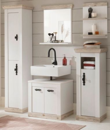 Badkombination Rovola in Pinie wei� / Oslo Pinie Landhaus Badm�bel Set 5-tlg. 184 x 200 cm