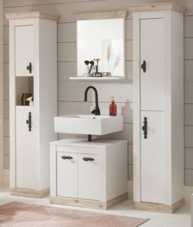 Badkombination Rovola in Pinie wei� / Oslo Pinie Landhaus Badm�bel Set 4-tlg. 184 x 200 cm