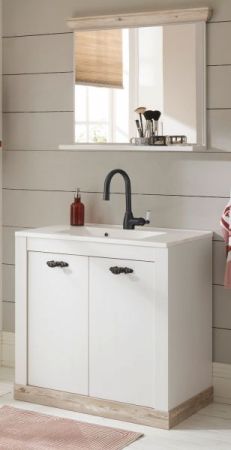 Badkombination Rovola in Pinie wei� / Oslo Pinie Landhaus Badm�bel Set 3-tlg. MIT Waschbecken 81 x 200 cm