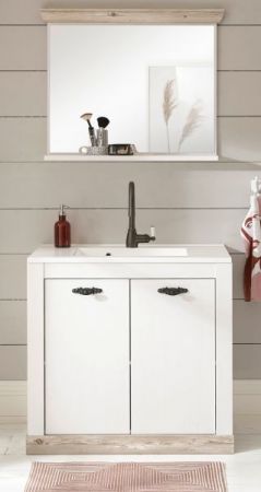 Badkombination Rovola in Pinie wei� / Oslo Pinie Landhaus Badm�bel Set 3-tlg. MIT Waschbecken 81 x 200 cm