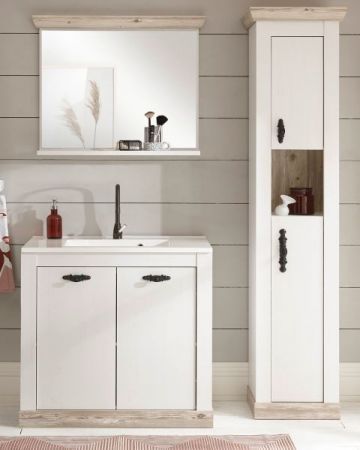 Badkombination Rovola in Pinie wei� / Oslo Pinie Landhaus Badm�bel Set 4-tlg. MIT Waschbecken 143 x 200 cm