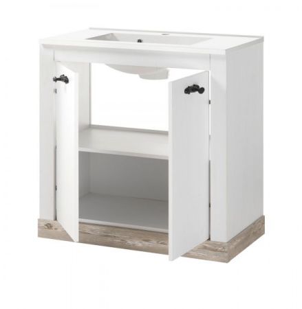 Badkombination Rovola in Pinie wei� / Oslo Pinie Landhaus Badm�bel Set 4-tlg. MIT Waschbecken 143 x 200 cm