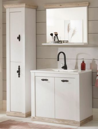Badkombination Rovola in Pinie wei� / Oslo Pinie Landhaus Badm�bel Set 4-tlg. MIT Waschbecken 143 x 200 cm