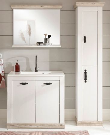 Badkombination Rovola in Pinie wei� / Oslo Pinie Landhaus Badm�bel Set 4-tlg. MIT Waschbecken 143 x 200 cm