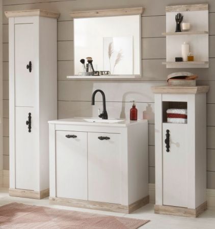 Badkombination Rovola in Pinie wei� / Oslo Pinie Landhaus Badm�bel Set 6-tlg. MIT Waschbecken 205 x 200 cm