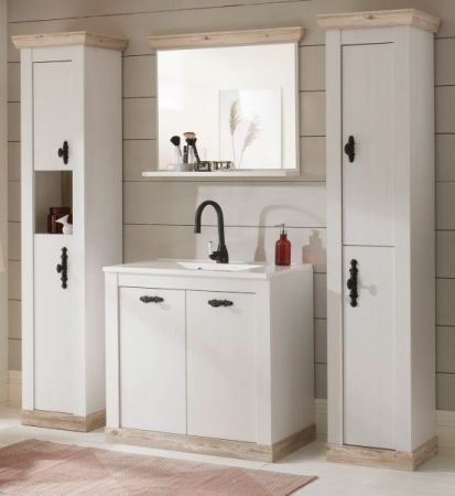 Badkombination Rovola in Pinie wei� / Oslo Pinie Landhaus Badm�bel Set 5-tlg. MIT Waschbecken 205 x 200 cm