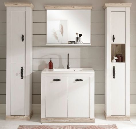 Badkombination Rovola in Pinie wei� / Oslo Pinie Landhaus Badm�bel Set 5-tlg. MIT Waschbecken 205 x 200 cm