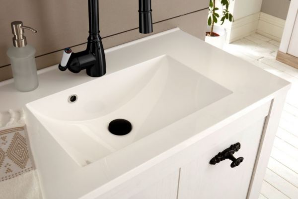 Badkombination Rovola in Pinie wei� / Oslo Pinie Landhaus Badm�bel Set 5-tlg. h�ngend MIT Waschbecken 143 x 200 cm