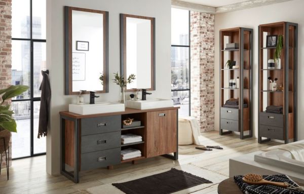 Badezimmer Regal Auburn in Eiche Stirling und Matera grau Badm�bel Hochschrank 49 x 202 cm