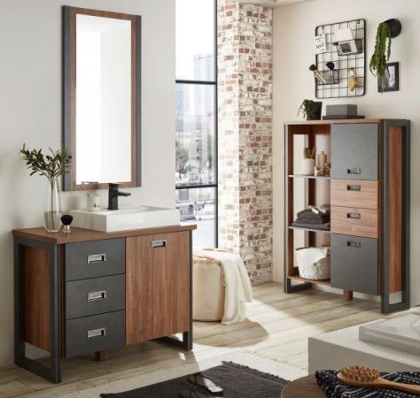 Badezimmer Spiegel Auburn in Eiche Stirling und Matera grau Badm�bel Wandspiegel 54 x 108 cm