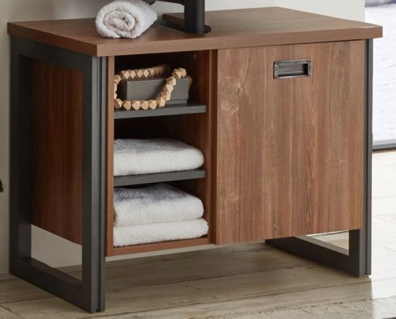 Badezimmer Waschbeckenunterschrank Auburn in Eiche Stirling und Matera grau Badm�bel Unterschrank 81 x 62 cm