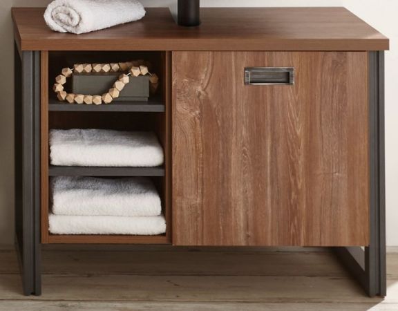 Badezimmer Waschbeckenunterschrank Auburn in Eiche Stirling und Matera grau Badm�bel Unterschrank 81 x 62 cm