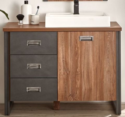 Waschbeckenunterschrank MIT Waschbecken Auburn in Eiche Stirling und Matera grau Badm�bel Waschtisch 91 x 75 cm
