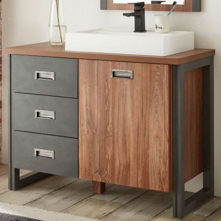 Waschbeckenunterschrank MIT Waschbecken Auburn in Eiche Stirling und Matera grau Badm�bel Waschtisch 91 x 75 cm