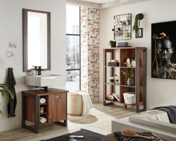 Badm�bel Set 3-teilig Auburn in Eiche Stirling und Matera grau Badkombination 171 x 205 cm