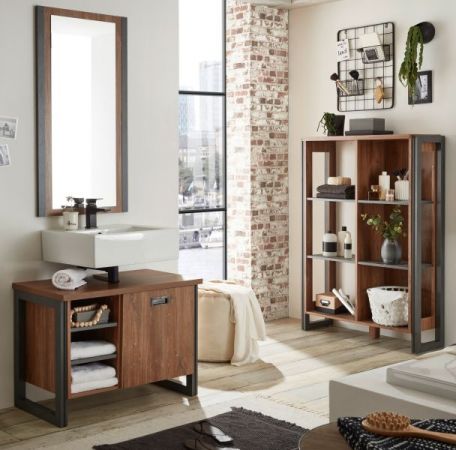 Badm�bel Set 3-teilig Auburn in Eiche Stirling und Matera grau Badkombination 191 x 205 cm