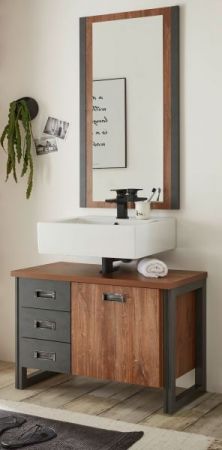 Badm�bel Set 2-teilig Auburn in Eiche Stirling und Matera grau Badkombination Waschbeckenunterschrank und Spiegel 81 x 205 cm