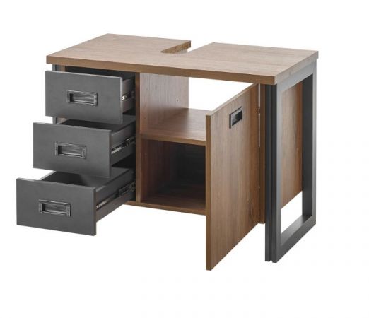 Badm�bel Set 2-teilig Auburn in Eiche Stirling und Matera grau Badkombination Waschbeckenunterschrank und Spiegel 81 x 205 cm