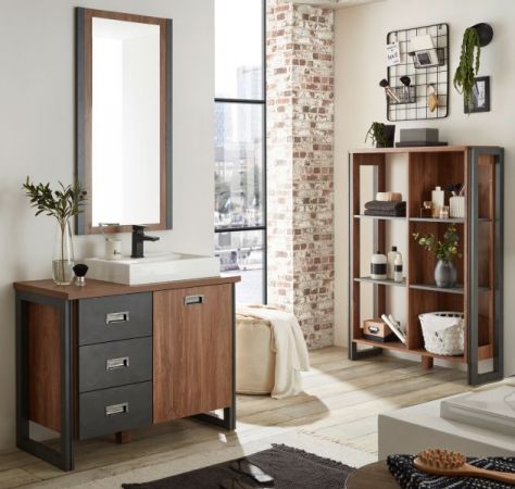 Badm�bel Set 4-teilig Auburn in Eiche Stirling und Matera grau Badkombination MIT Waschbecken 201 x 205 cm
