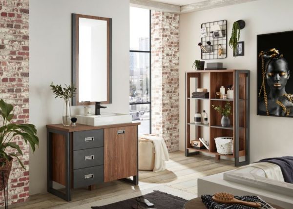 Badm�bel Set 4-teilig Auburn in Eiche Stirling und Matera grau Badkombination MIT Waschbecken 201 x 205 cm