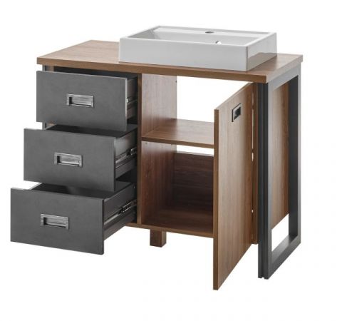Badm�bel Set 4-teilig Auburn in Eiche Stirling und Matera grau Badkombination MIT Waschbecken 201 x 205 cm