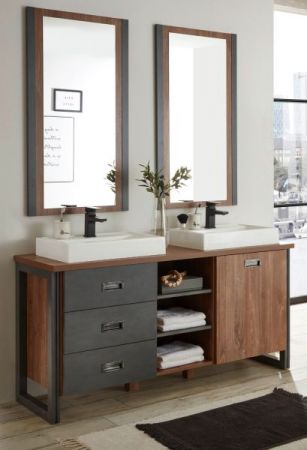 Badm�bel Set 5-teilig Auburn in Eiche Stirling und Matera grau Doppelwaschtisch inkl. 2 x Waschbecken 138 x 205 cm Badkombination