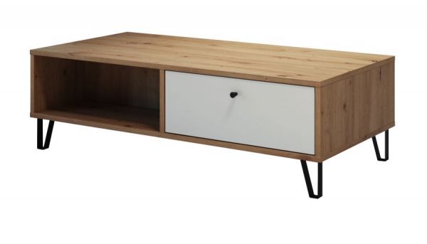 Couchtisch Linea in wei� matt und Eiche Artisan Beistelltisch mit 2 x Schubkasten 110 cm
