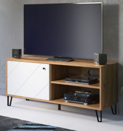 TV-Lowboard Linea in wei� matt mit Rautenoptik und Eiche Artisan TV-Unterteil 123 cm