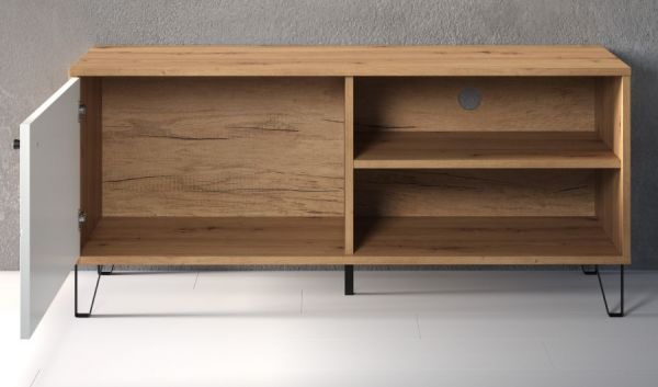TV-Lowboard Linea in wei� matt mit Rautenoptik und Eiche Artisan TV-Unterteil 123 cm