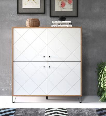 Highboard Linea in wei� matt mit Rautenoptik und Eiche Artisan Anrichte 123 x 136 cm