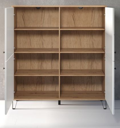 Highboard Linea in wei� matt mit Rautenoptik und Eiche Artisan Anrichte 123 x 136 cm