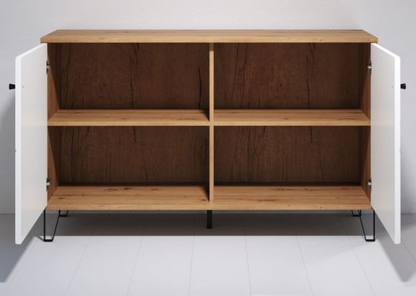 Kommode Linea in wei� matt mit Rautenoptik und Eiche Artisan Sideboard 123 cm