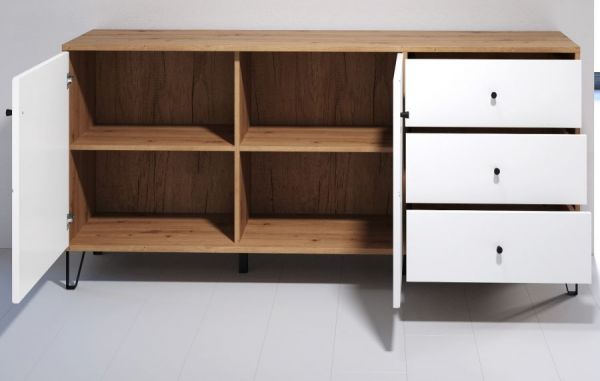 Sideboard Linea in wei� matt mit Rautenoptik und Eiche Artisan Kommode 183 cm