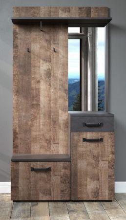 Kompaktgarderobe Smile in Eiche Tabak und Matera grau Garderobe Set mit Spiegel 104 cm
