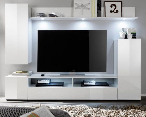 Wohnzimmer: Wohnwand Win wei� Hochglanz (208 x 165 cm) 4-teilig